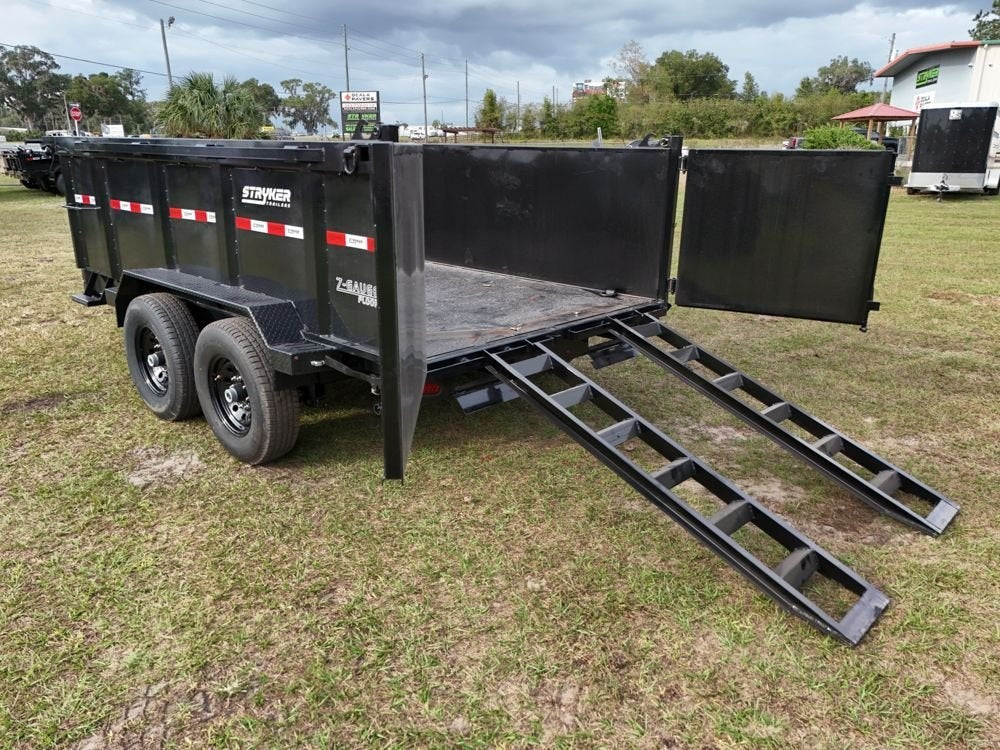 12' SDT Dump Trailer 36" Side Walls - 521 Scissor Lift - 3 Way Gate - DT1 Light Duty - Stryker Dealership Group