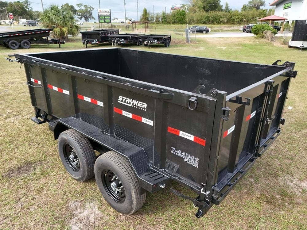 12' SDT Dump Trailer 36" Side Walls - 521 Scissor Lift - 3 Way Gate - DT1 Light Duty - Stryker Dealership Group