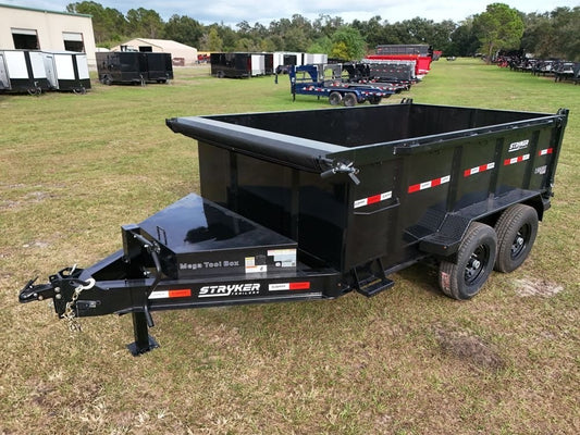 12' SDT Dump Trailer 36" Side Walls - 521 Scissor Lift - 3 Way Gate - DT1 Light Duty - Stryker Dealership Group