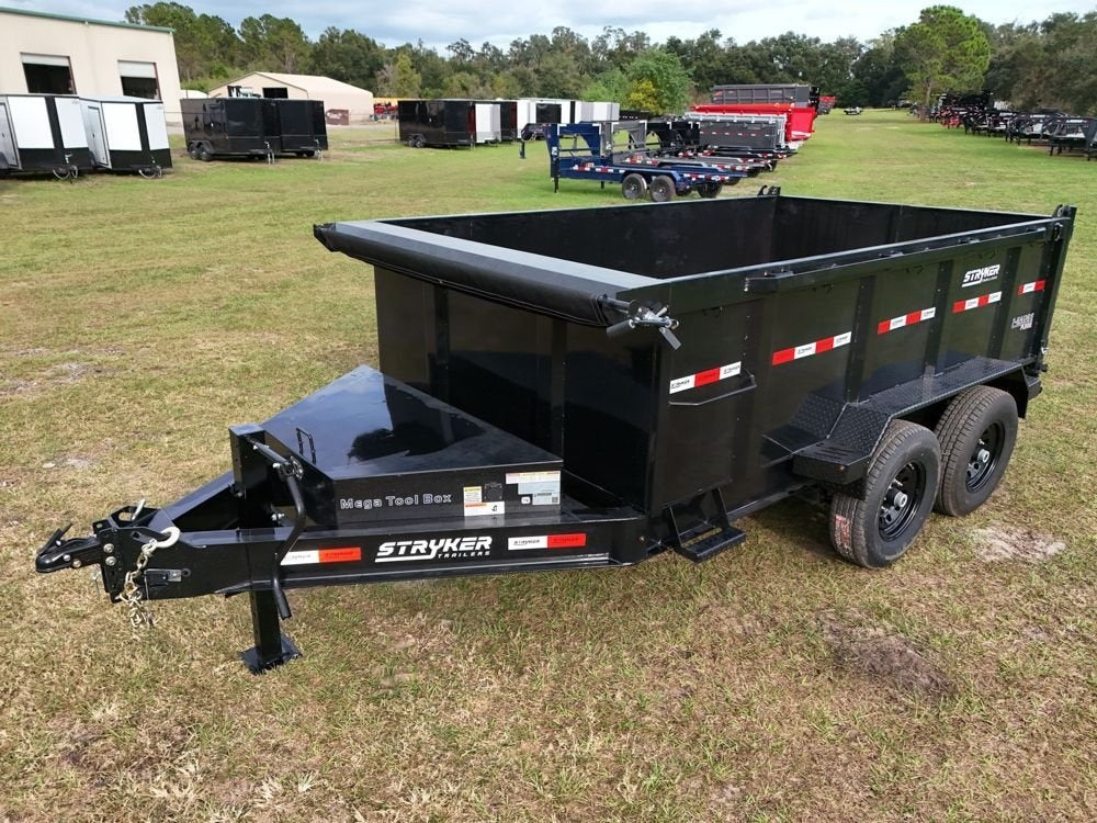 12' SDT Dump Trailer 36" Side Walls - 521 Scissor Lift - 3 Way Gate - DT1 Light Duty - Stryker Dealership Group
