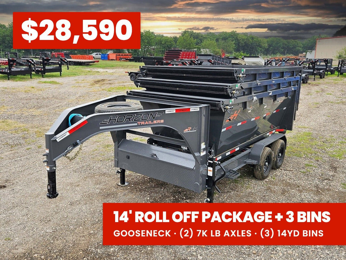 14' Horizon RDZ GN Roll Off Bundle (2) 7k Axles + 3 EDZ Bins HZN14GN7KBLKTX - Stryker Dealership Group