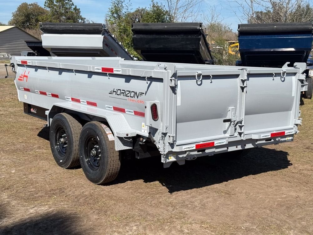 14' LZ7 Dump Trailer 30" Walls - Scissor Lift - 14K GWVR - 14ply Tires - 3 Way Door - Ramps 7680 - Stryker Dealership Group