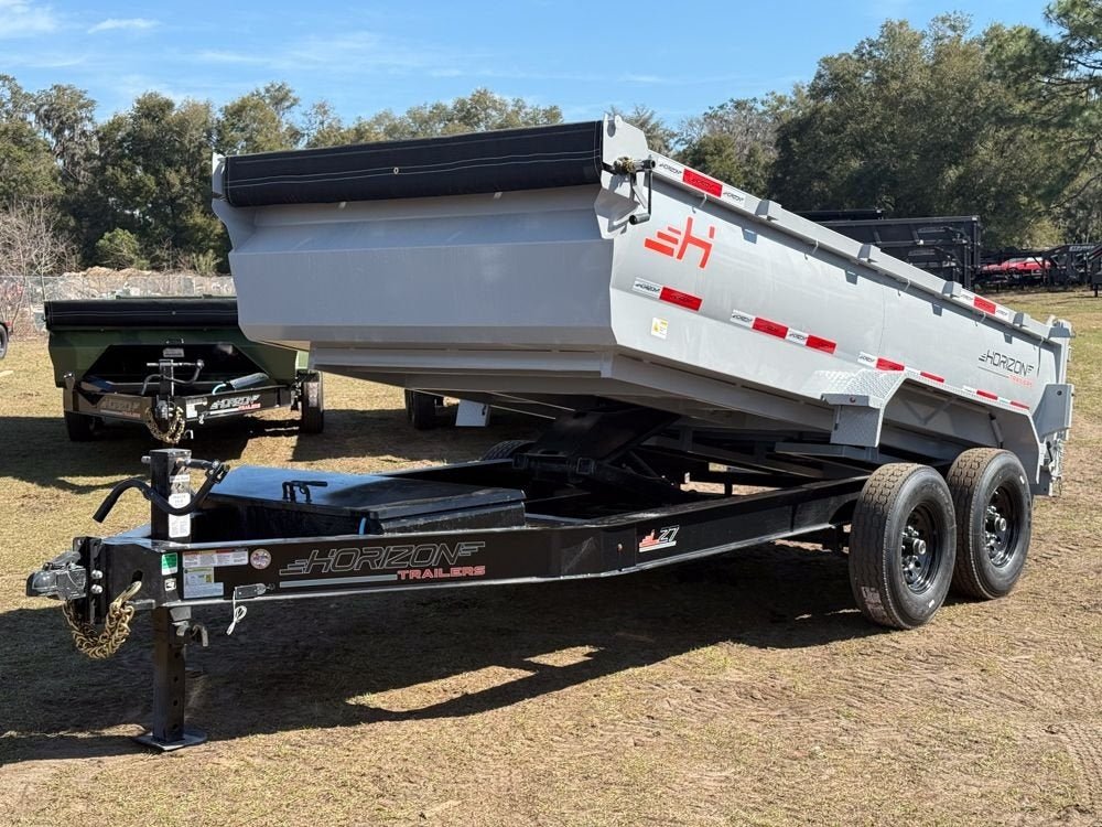 14' LZ7 Dump Trailer 30" Walls - Scissor Lift - 14K GWVR - 14ply Tires - 3 Way Door - Ramps 7680 - Stryker Dealership Group