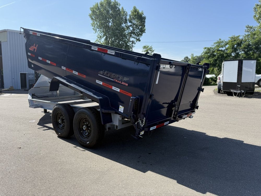 14' LZ7 Dump Trailer 42" Walls - Telescopic Lift - 14K GWVR - Hydraulic Jacks - 3 Way Door - Ramps 10277 - Stryker Dealership Group