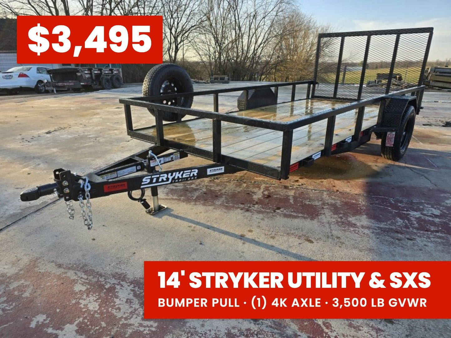 14' Utility Trailer (1) 3.5K Axle, 77" Wide 4' Gate 003765 - Stryker Dealership Group