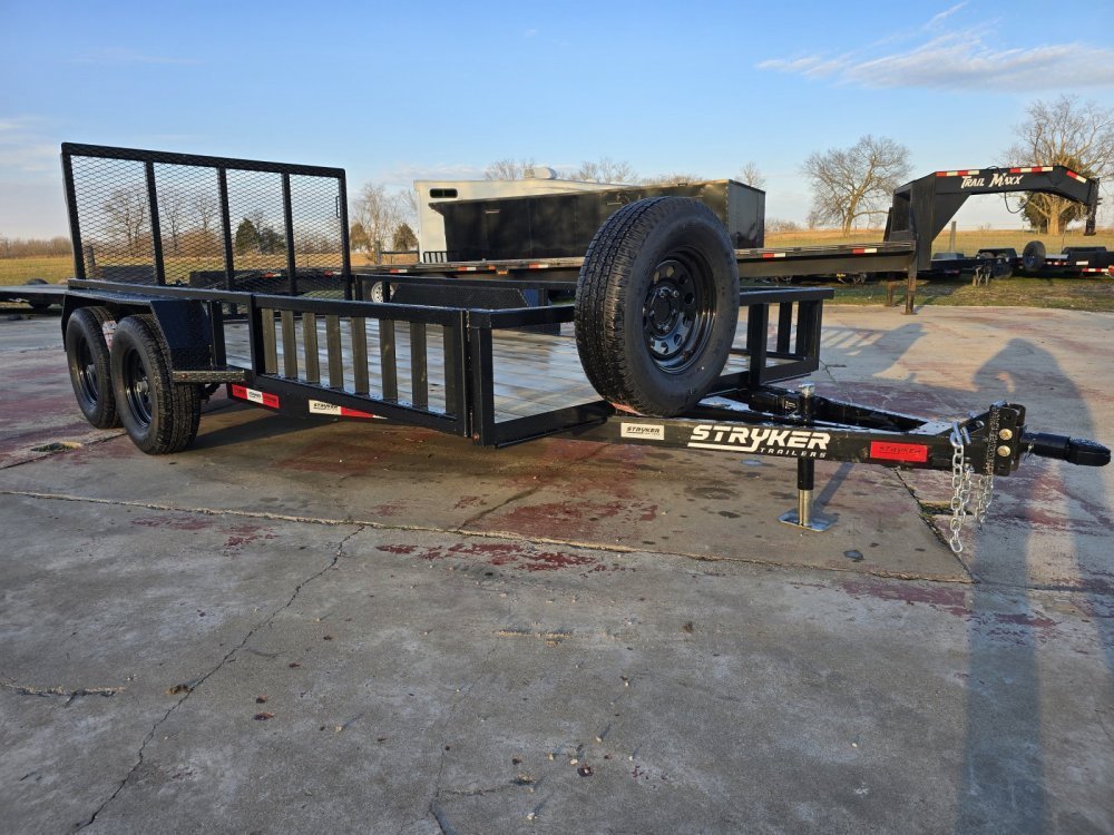14' Utility Trailer (2) 3.5K Axles, 77" Wide, Side Ramps and 4' Gate 004071 - Stryker Dealership Group