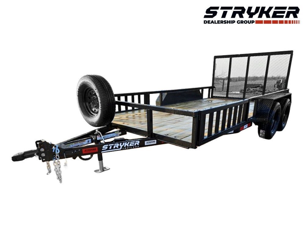14' Utility Trailer (2) 3.5K Axles, 77" Wide, Side Ramps and 4' Gate 004071 - Stryker Dealership Group
