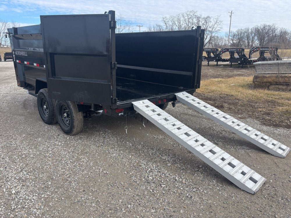 14' x 83" Iron Bull DTB Bumper Pull Dump Trailer 48" Side Walls - (2) 7,000 lb Axles, Telescopic 110771 - Stryker Dealership Group