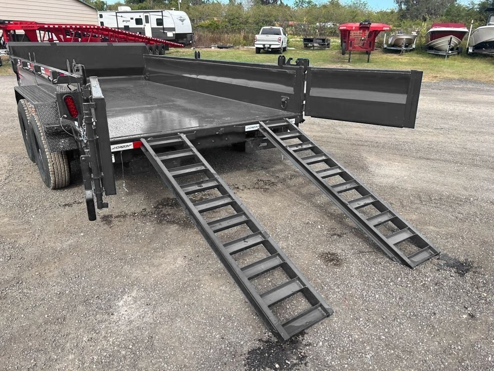 14' EZ7 Dump Trailer 19" Sides 7K Axles 14K GVWR 3-way Door Slide In Ramps - DT1 Light Duty - Stryker Dealership Group