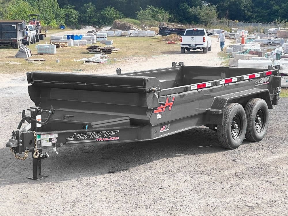 14' EZ7 Dump Trailer 19" Sides 7K Axles 14K GVWR 3-way Door Slide In Ramps - DT1 Light Duty - Stryker Dealership Group