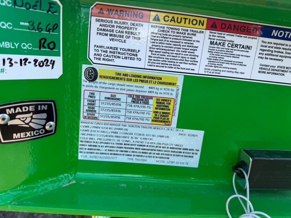 14' LZ7 Dump Trailer 30" Walls - Scissor Lift - 14K GWVR - 14ply Tires - 3 Way Door - Ramps - DT2 Contractor/Dump Trailers - Stryker Dealership Group