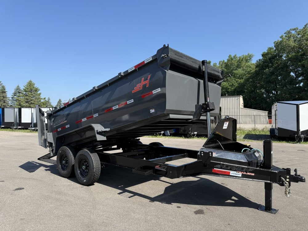 14' LZ7 Dump Trailer 42" Walls - Telescopic Lift - 14K GWVR - Hydraulic Jacks - 3 Way Door - Ramps - DT2 Contractor - Stryker Dealership Group