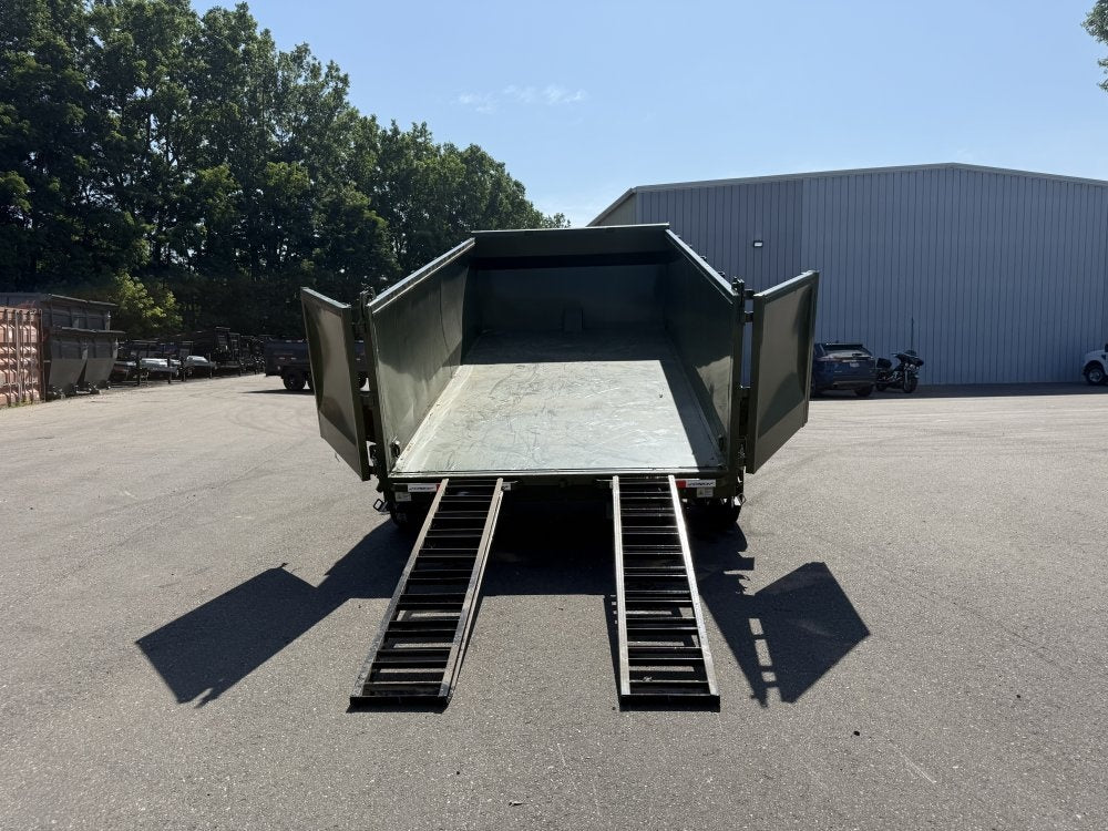 14' LZ7 Dump Trailer 42" Walls - Telescopic Lift - 14K GWVR - Hydraulic Jacks - 3 Way Door - Ramps - Dump Trailers - Stryker Dealership Group