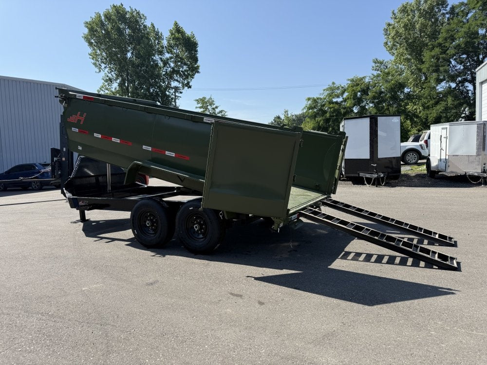 14' LZ7 Dump Trailer 42" Walls - Telescopic Lift - 14K GWVR - Hydraulic Jacks - 3 Way Door - Ramps - DT2 Contractor/Dump Trailers - Stryker Dealership Group