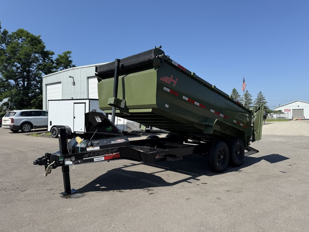 14' LZ7 Dump Trailer 42" Walls - Telescopic Lift - 14K GWVR - Hydraulic Jacks - 3 Way Door - Ramps - DT2 Contractor/Dump Trailers - Stryker Dealership Group