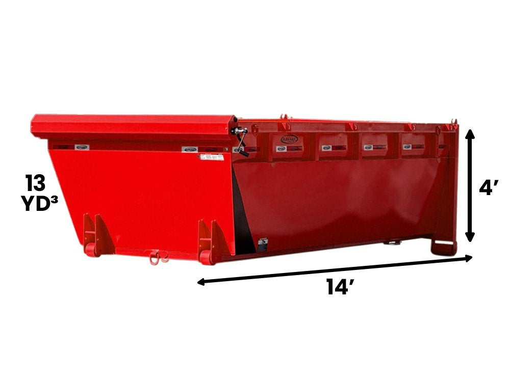 14' Roll Off Bin - 4' Side Wall - 7 Gauge Floor - Red Gloss - #8899-13 - 14x4 Bin/Roll Off Bin - Stryker Dealership Group