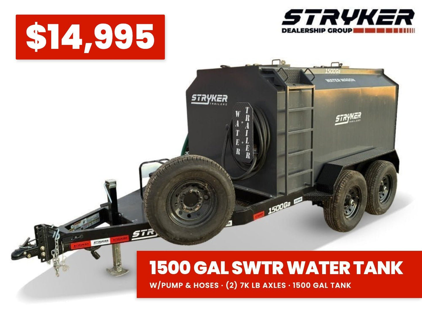 1500 Gallon Water Tank Trailer with Pump and Hose 631 - Stryker Dealership Group