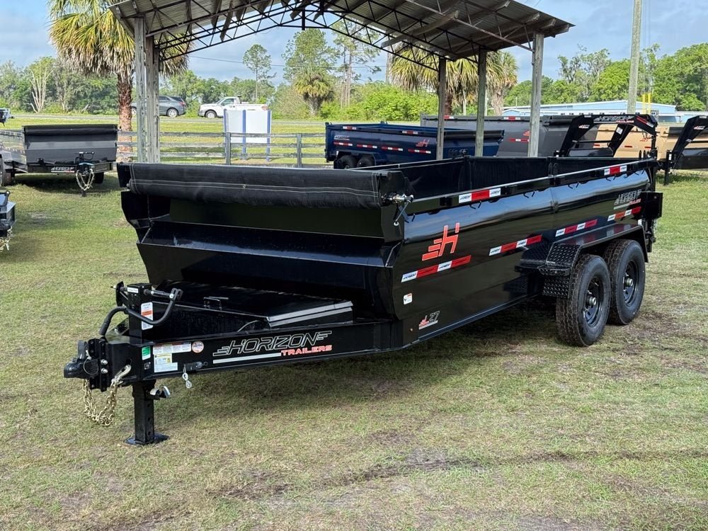 16' LZ7 Dump Trailer 36" Walls - Scissor Lift - 14K GWVR - 14ply Tires - 3 Way Door - Ramps 7078 - Stryker Dealership Group