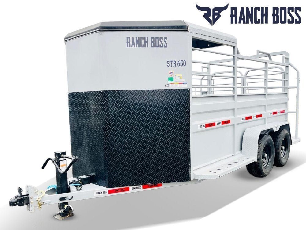 16' Ranchboss STR Bumper Pull 1/2 Top Livestock Trailer - (2) 7k Axles 015138 - Stryker Dealership Group