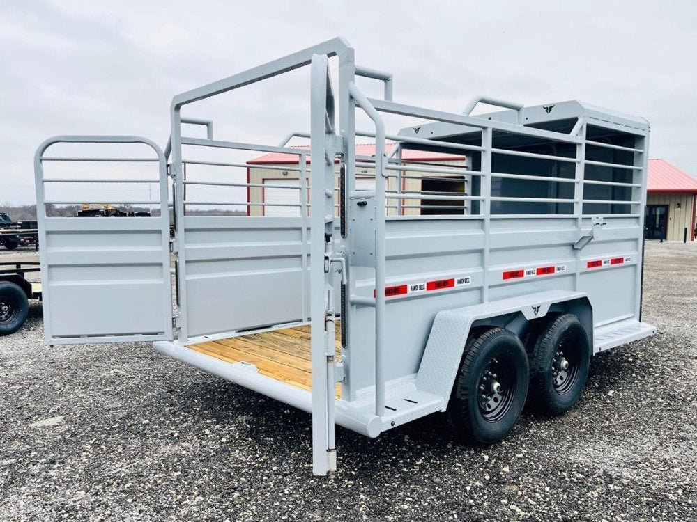 16' Ranchboss STR Bumper Pull 1/2 Top Livestock Trailer - (2) 7k Axles 015138 - Stryker Dealership Group