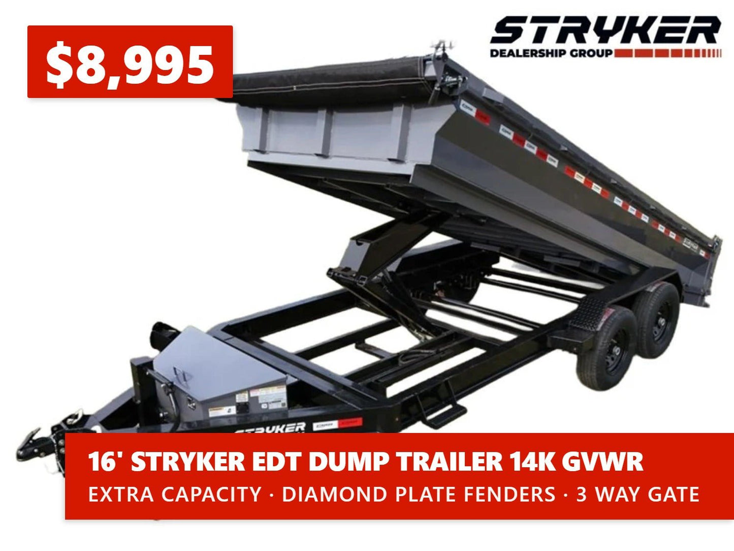 16' Stryker EDT Bumper Pull Dump Trailer 20" Side Walls - (2) 7k Axles 003883 - Stryker Dealership Group