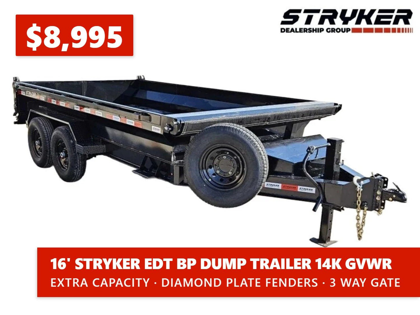 16' Stryker EDT Bumper Pull Dump Trailer 20" Side Walls - (2) 7k Axles 003885 - Stryker Dealership Group