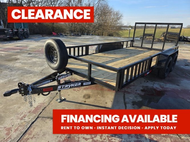 16' Utility Trailer (2) 3.5K Axles, 77" Wide, Side Ramps and 4' Gate 3763 - Stryker Dealership Group