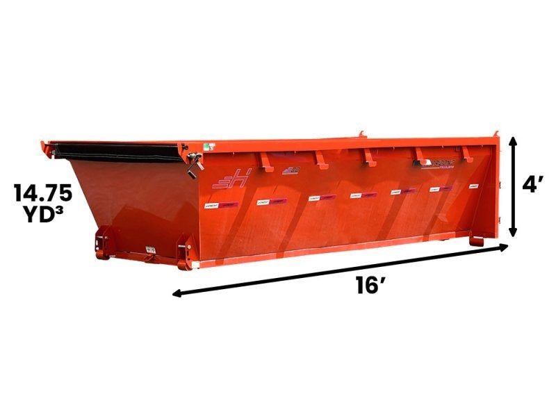 16' EDZ Roll Off Bin 4' Walls - Orange - #EDZ0006080 - 16x4 Bin/Roll Off Bin - Stryker Dealership Group
