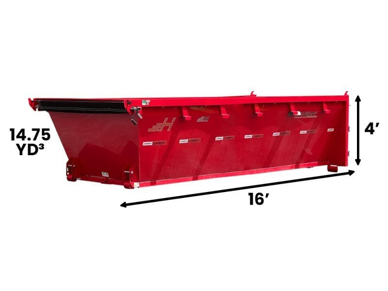 16' EDZ Roll Off Bin 4' Walls - Red - #EDZ0006158 - Roll Off Bin/RO 16x4 Bin - Stryker Dealership Group