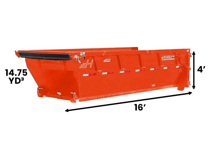 16' HDZ Roll Off Bin 4' Walls - Orange - #HDZ0006347 - 16x4 Bin/Roll Off Bin - Stryker Dealership Group