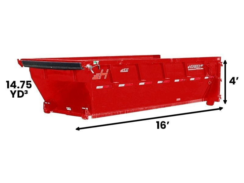16' HDZ Roll Off Bin 4' Walls - Red - #HDZ0006345 - Roll Off Bin/RO 16x4 Bin - Stryker Dealership Group