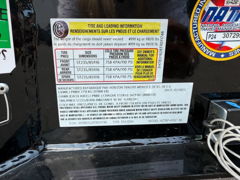 16' HZ7 Dump 48" Sides - 8K Axles - 12 Ton Telescopic Lift - 14 Ply Tires, 2 Speed Jack - Dump Trailers/Dump Trailers - Stryker Dealership Group