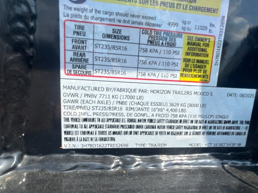 16' HZ7 Dump 48" Sides - 8K Axles - 12 Ton Telescopic Lift - 14 Ply Tires, 2 Speed Jack - Dump Trailers/Dump Trailers - Stryker Dealership Group