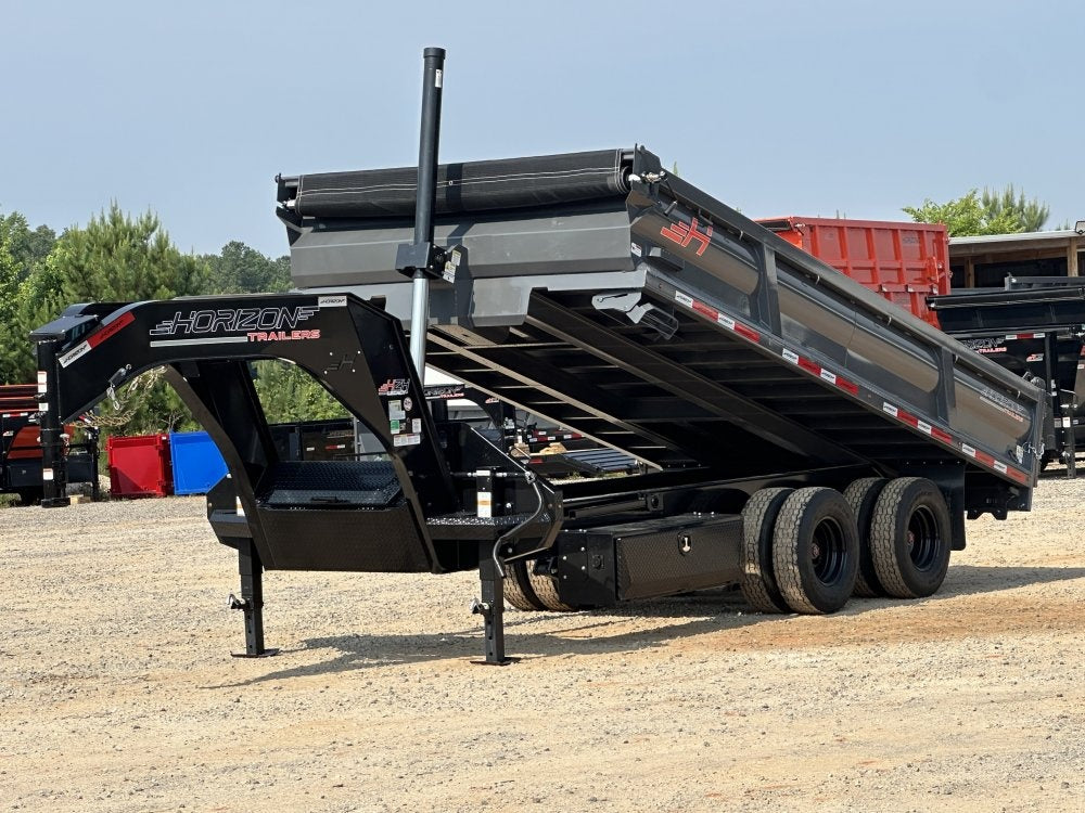 16' HZH GN Dump Trailer w/ 2' Walls (2) 12k Axles, 3-Way Door, Tarp - DT4 Heavy Duty - Stryker Dealership Group