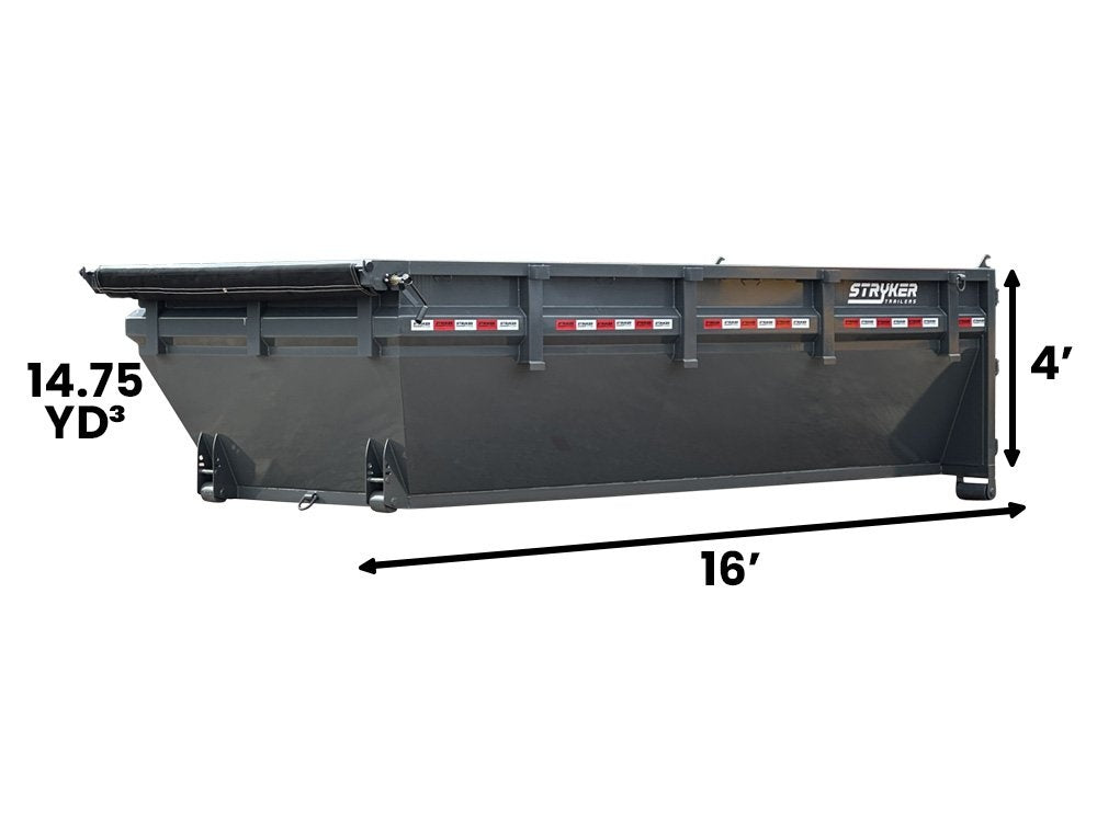 16' Roll Off Bin 4' Walls - Gray - #SR2-1252 - Roll Off Bin/RO 16x4 Bin - Stryker Dealership Group