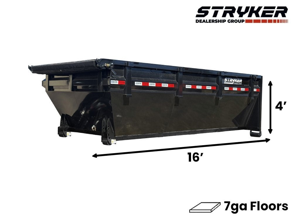 16' SR2 Roll Off Bin 4' Walls - Black - #SR2-1181 - 16x4 Bin/Roll Off Bin - Stryker Dealership Group