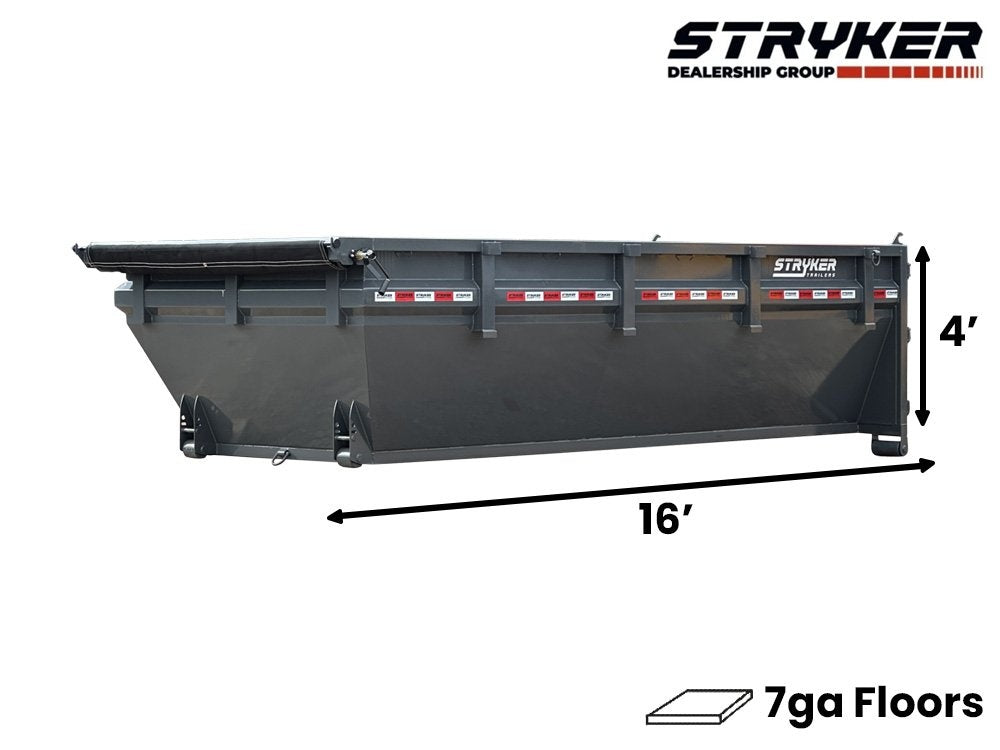 16' SR2 Roll Off Bin 4' Walls - Gray - #SR2-1166 - 16x4 Bin/Roll Off Bin - Stryker Dealership Group