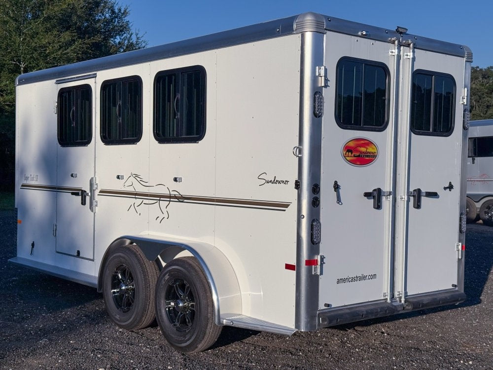 19' Sundowner Super Tack 3 Horse w/ Large Tack Room and Water Tank - White (2) 5,200lb Axles - 3 Horse/Horse Trailers - Stryker Dealership Group