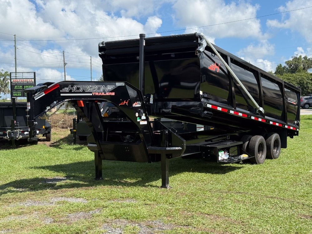 20' HZH GN Dump Trailer w/ 4' Walls (2) 10k Axles, 3-Way Door, Hydraulic Jacks - Gooseneck Dump/Dump Trailers - Stryker Dealership Group