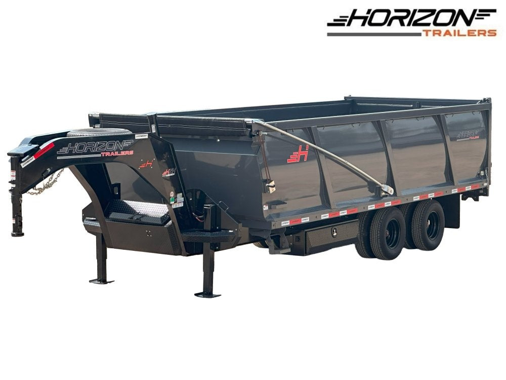 20' HZH GN Dump Trailer w/ 4' Walls (2) 12k Axles, 3-Way Door, Tarp, Hydraulic Jacks - DT4 Heavy Duty - Stryker Dealership Group