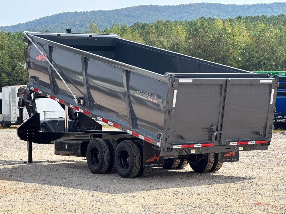 20' HZH GN Dump Trailer w/ 4' Walls (2) 12k Axles, 3-Way Door, Tarp, Hydraulic Jacks - DT4 Heavy Duty - Stryker Dealership Group