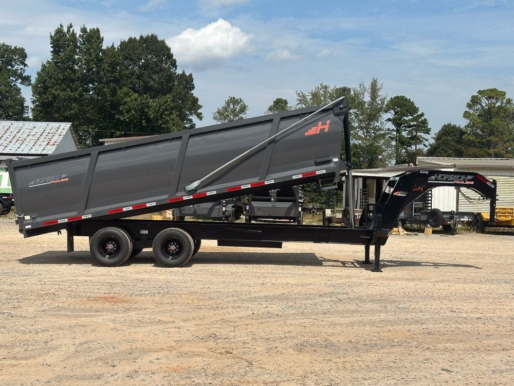 20' HZH GN Dump Trailer w/ 4' Walls (2) 12k Axles, 3-Way Door, Tarp, Hydraulic Jacks - DT4 Heavy Duty - Stryker Dealership Group