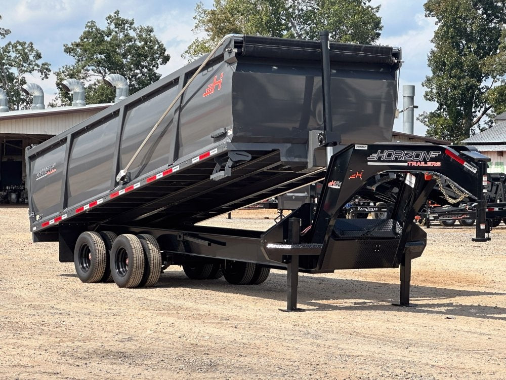 20' HZH GN Dump Trailer w/ 4' Walls (2) 12k Axles, 3-Way Door, Tarp, Hydraulic Jacks - DT4 Heavy Duty - Stryker Dealership Group