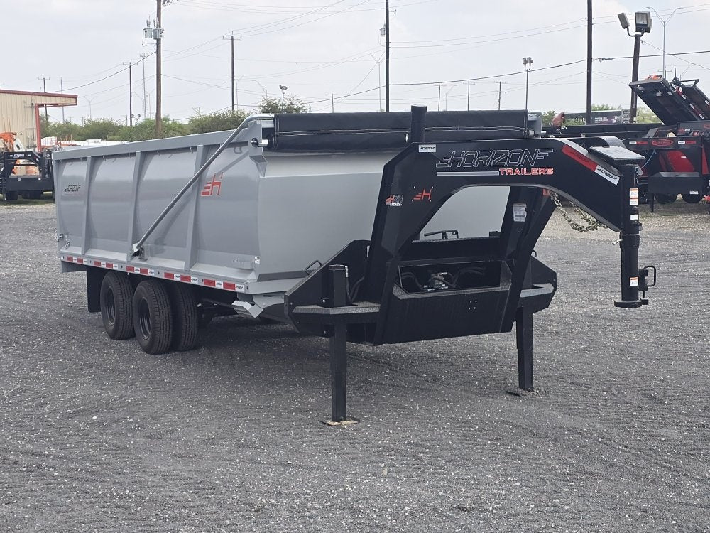 20' HZH GN Dump Trailer w/ 4' Walls (2) 12k Axles, 3-Way Door, Tarp, Hydraulic Jacks - DT4 Heavy Duty - Stryker Dealership Group
