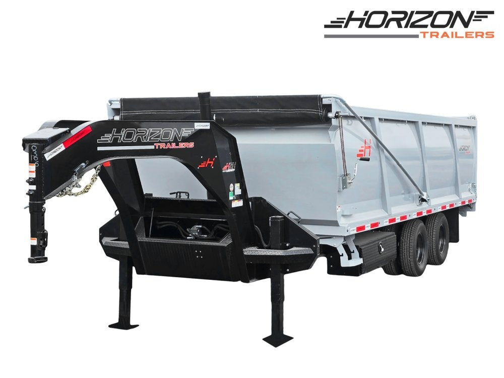 20' HZH GN Dump Trailer w/ 4' Walls (2) 12k Axles, 3-Way Door, Tarp, Hydraulic Jacks - DT4 Heavy Duty - Stryker Dealership Group