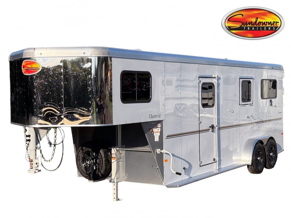 22' Sundowner Charter SE 2+1 Gooseneck Straight Load - White w/Stainless Nose (2) 5,200lb Axles - Si - 2 Horse/Horse Trailers - Stryker Dealership Group