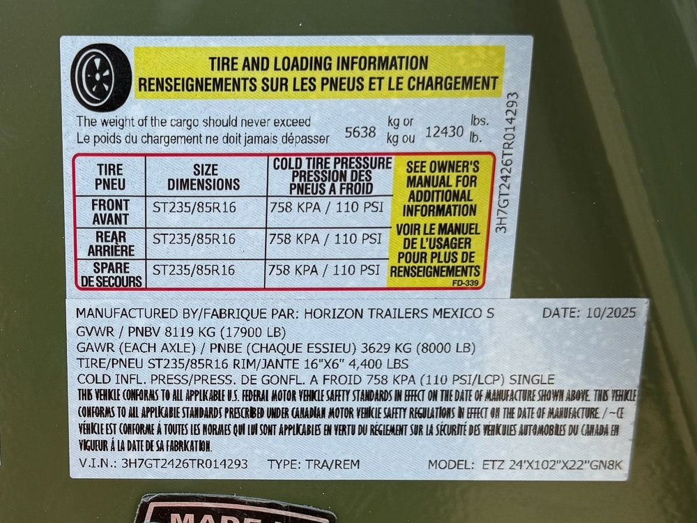 24' Horizon ETZ Bumper Pull Equipment Tilt Trailer - (2) 8k Axles - Equipment Trailers/Equipment Tilt - Stryker Dealership Group