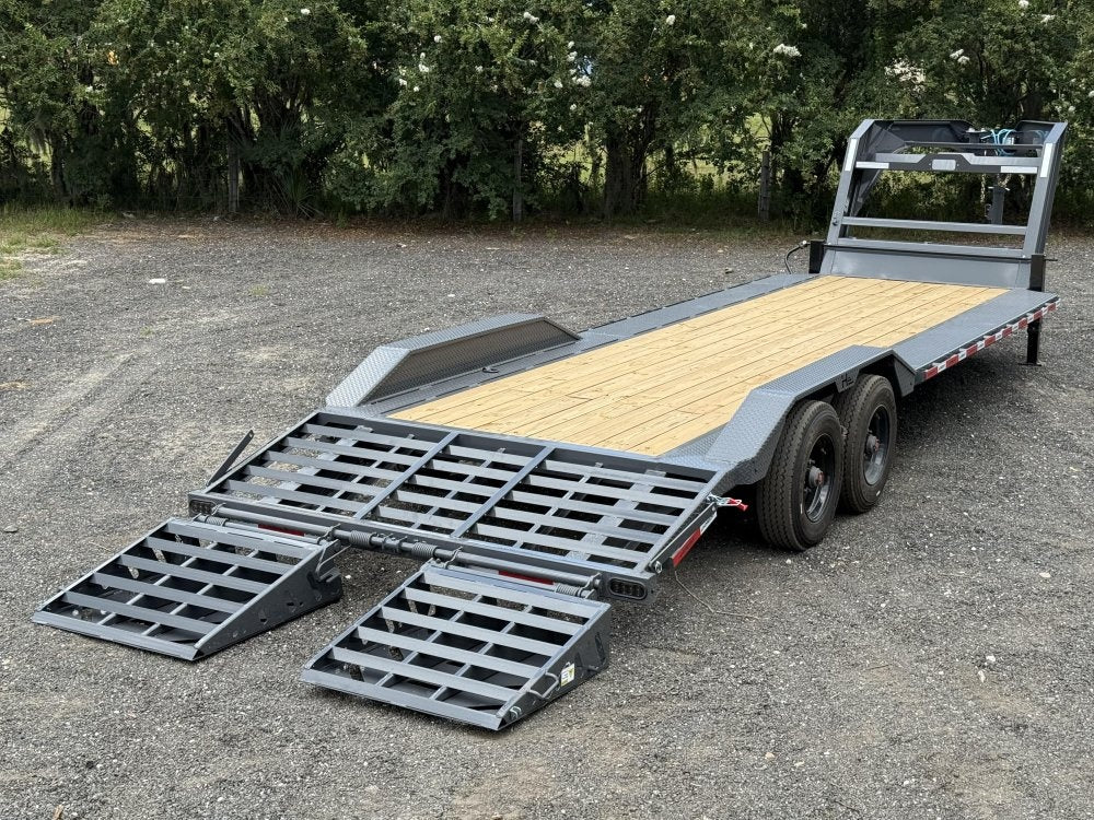 26' HEH Gooseneck Equipment Trailer (2) 10K Axles, Drive Over Fenders, 3' Dove W/ Mountain Ramps - Drive Over Fenders/Equipment Trailers - Stryker Dealership Group