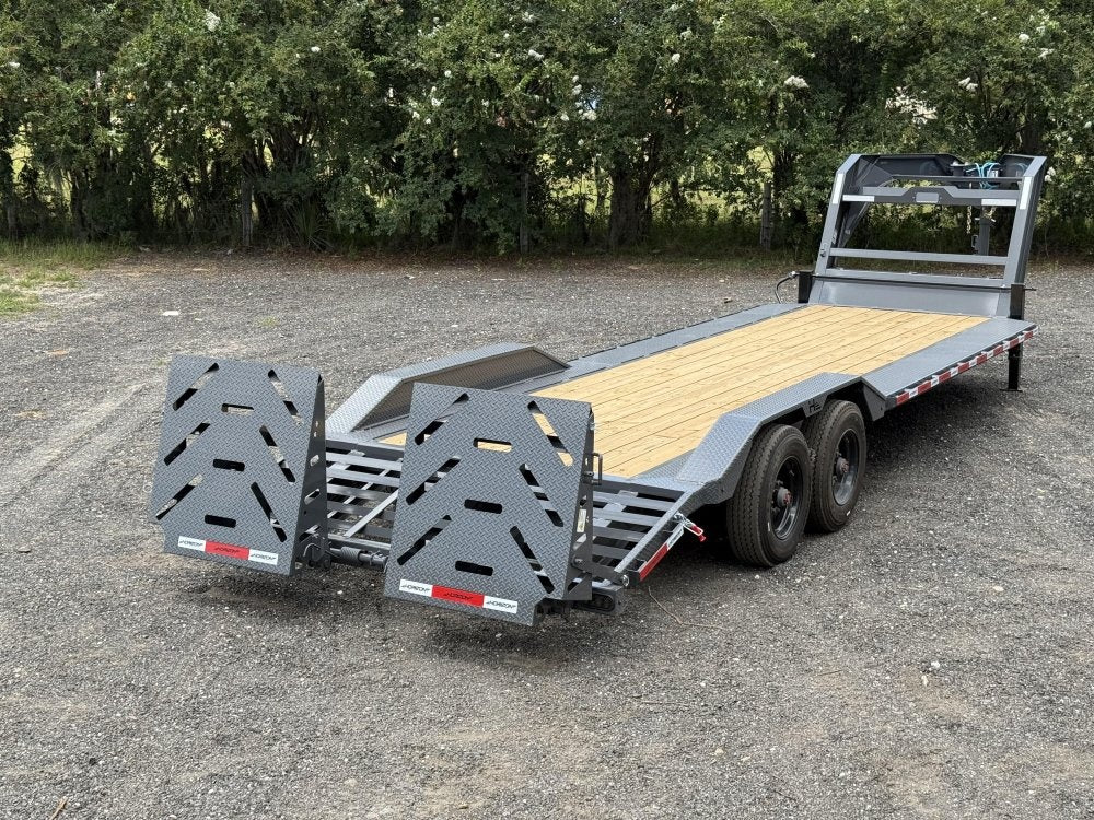 26' HEH Gooseneck Equipment Trailer (2) 10K Axles, Drive Over Fenders, 3' Dove W/ Mountain Ramps - Drive Over Fenders/Equipment Trailers - Stryker Dealership Group