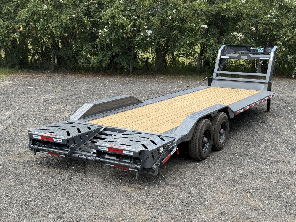 26' HEH Gooseneck Equipment Trailer (2) 10K Axles, Drive Over Fenders, 3' Dove W/ Mountain Ramps - Drive Over Fenders/Equipment Trailers - Stryker Dealership Group